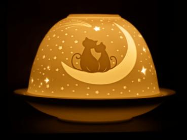 Starlight Windlicht Nr. 558 Katzen im Mondschein, Porzellan Windlicht